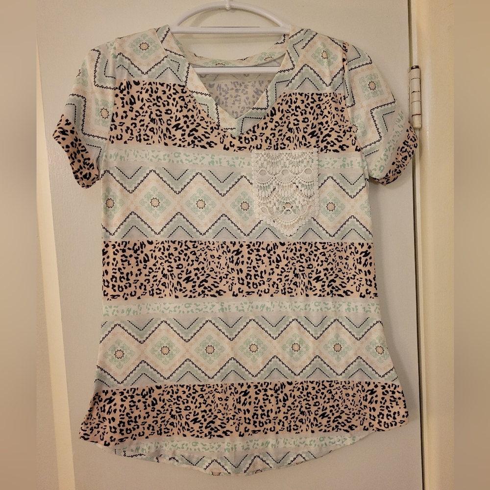Geometric/Animal Print Tee, Small